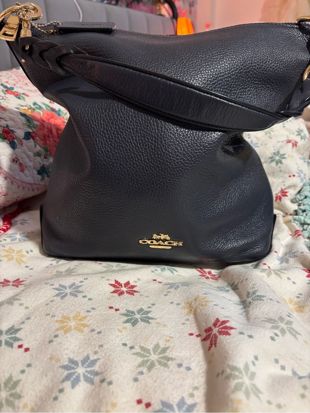 Coach Black Pebbled Leather Shoulder Hobo with Gold Hardware